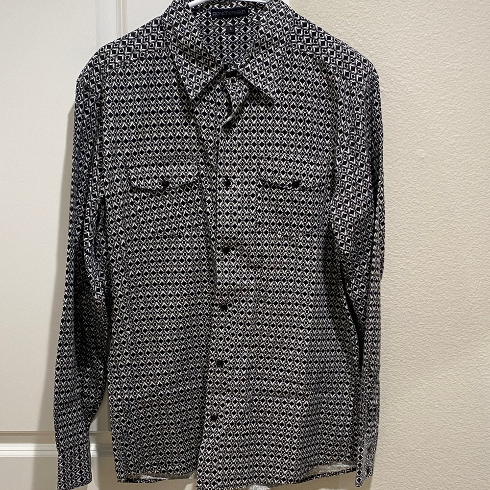 Geometric Black and White Men's Button Down Shirt